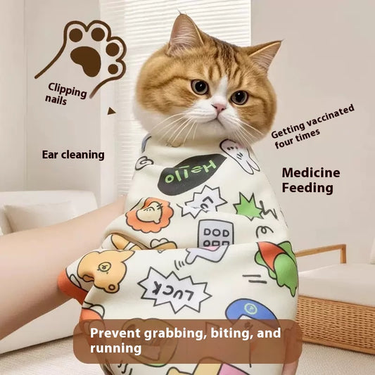 Purrfect Paws Cat Wrapping Blanket - No-Struggle Grooming Wrap for Stress-Free Nail Clipping & Ear Care | Escape-Proof & Self-Sticking Design