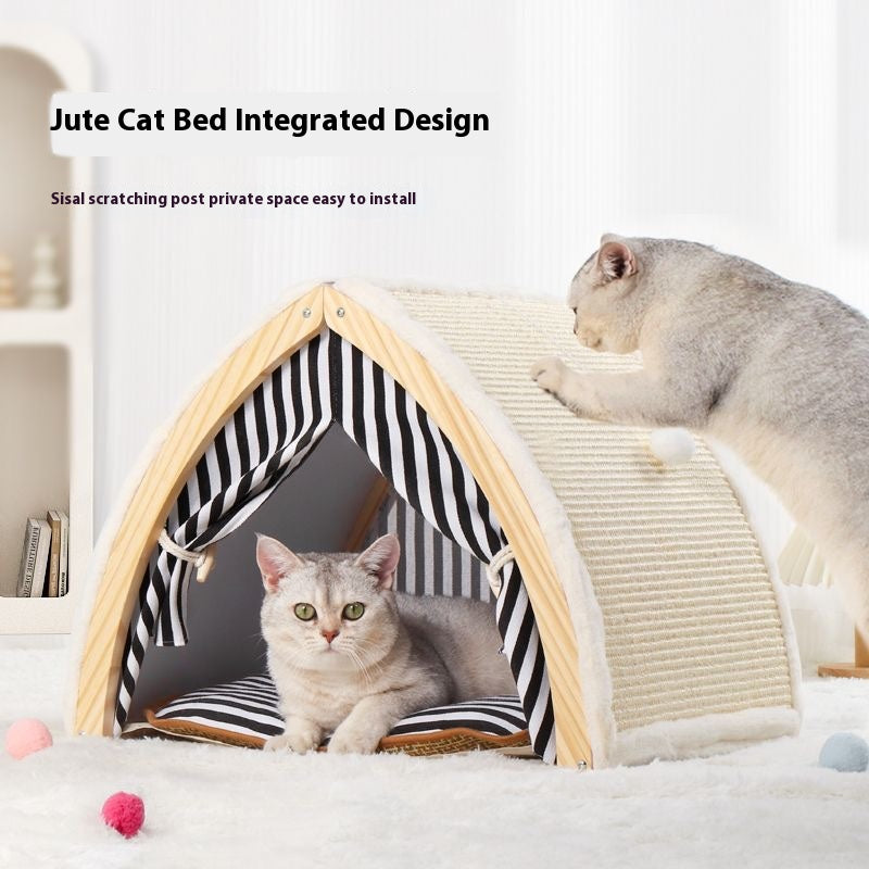 Cozy Cat Tent & Scratch Haven - 2-in-1 Hideaway Bed with Built-in Scratching Posts