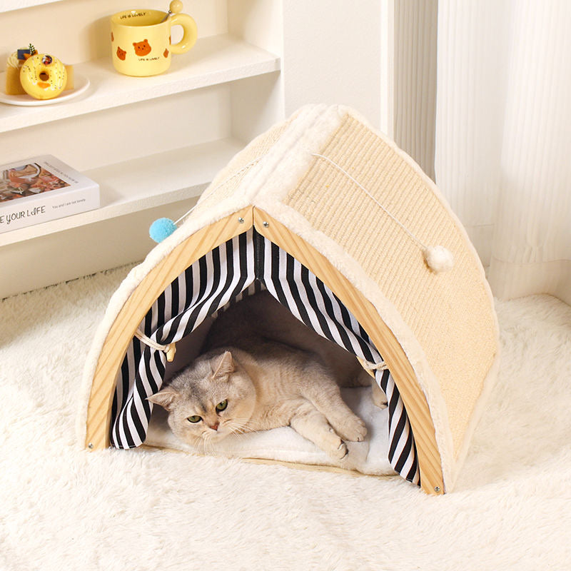 Cozy Cat Tent & Scratch Haven - 2-in-1 Hideaway Bed with Built-in Scratching Posts